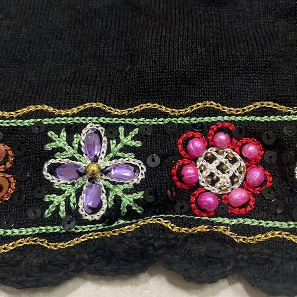 Berek Vintage Knit Floral Beaded Bolero Cardigan Cropped Women’s Large Black - Picture 14 of 16